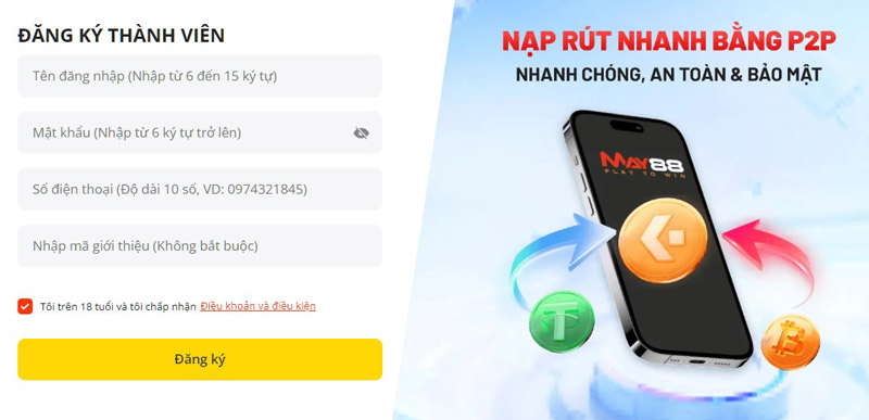 Đăng ký May88 với 4 bước đơn giản