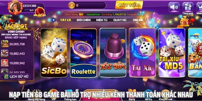 Điều kiện nạp tiền 68gamebai