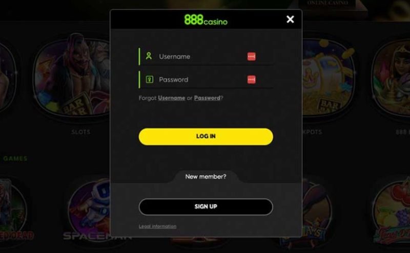 Giao diện của 888 Casino thuận lợi cho việc đăng nhập
