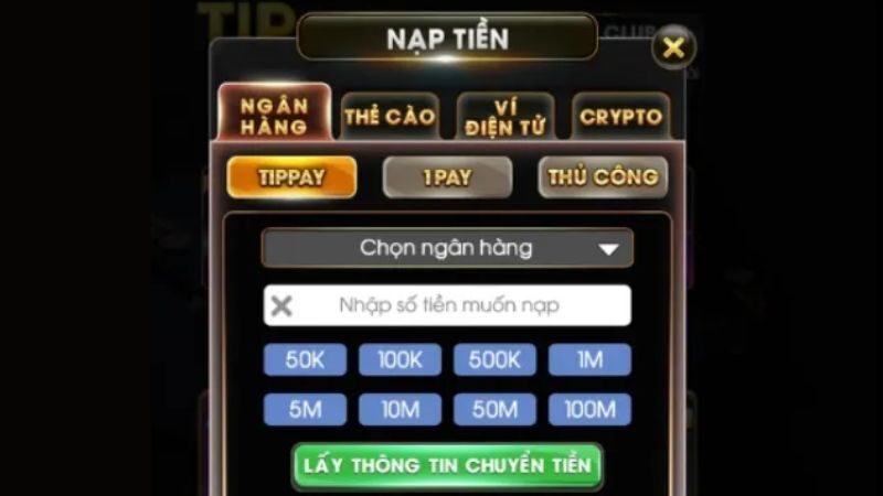 Nạp tiền Tipclub thông qua ngân hàng