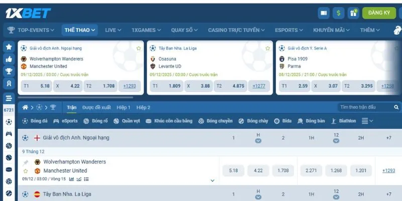 Kho kèo đồ sộ cập nhật theo thời gian thực