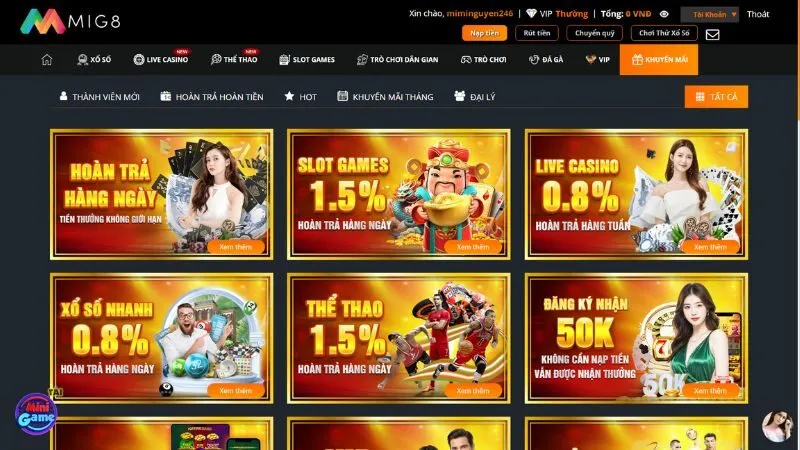 Khuyến mãi ngập tràn tại nhà cái Mig8