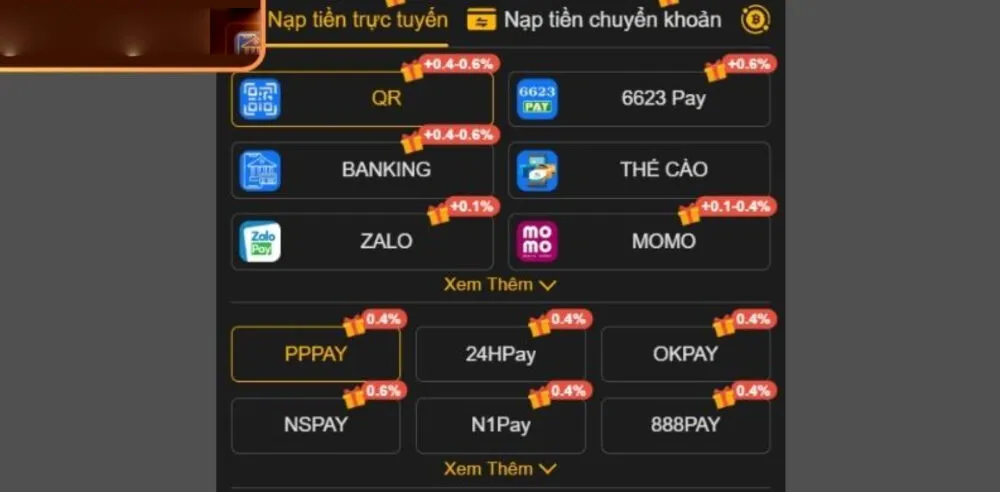 Nạp/rút tiện lợi với các phương thức đa dạng